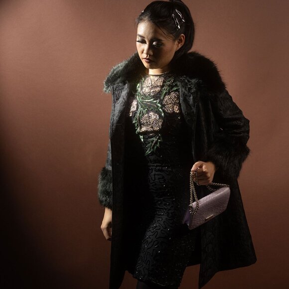 Vintage 80s Scala Black Floral Beaded Sequin Dress - Size S - Picture 3 of 10